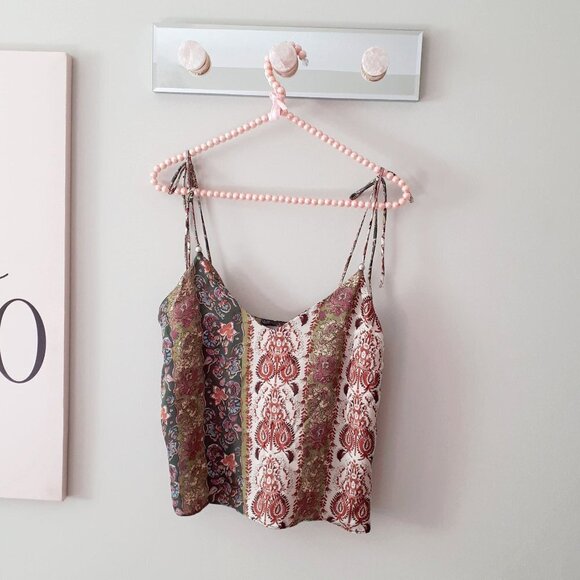 NWOT Zara floral print satin effect sleeveless self-tie strap cami top, XS - Picture 10 of 13